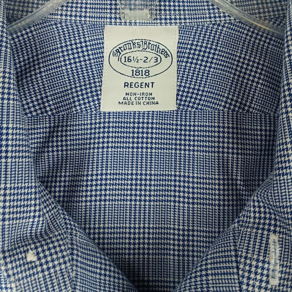 Brooks Brothers Regent Button Up Shirt Mens L 16.5-2/3 Blue Plaid Party No Tuck - Picture 6 of 13